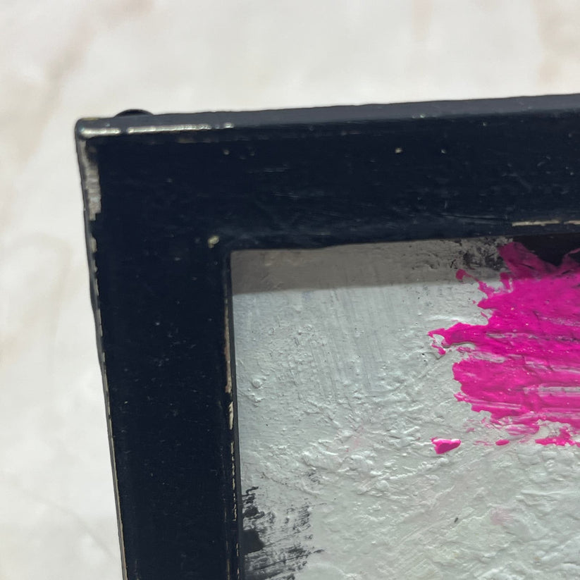 Abstract Mixed Media Painting 'BLACK & PINK TG8' - Original Miniature Framed Abstract Art Painting Sam Lewis