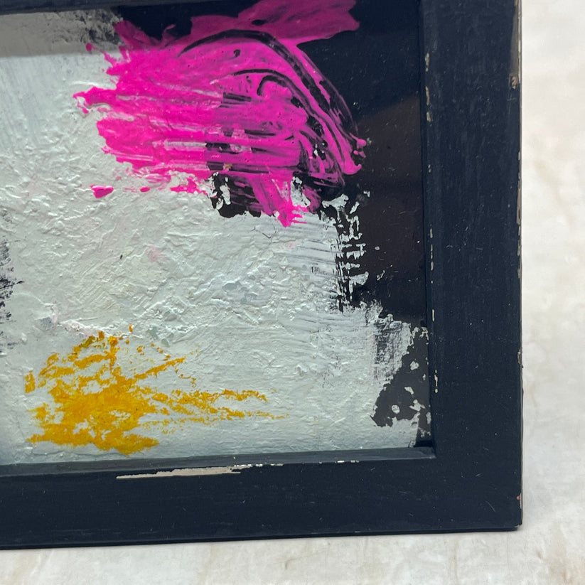Abstract Mixed Media Painting 'BLACK & PINK TG8' - Original Miniature Framed Abstract Art Painting Sam Lewis
