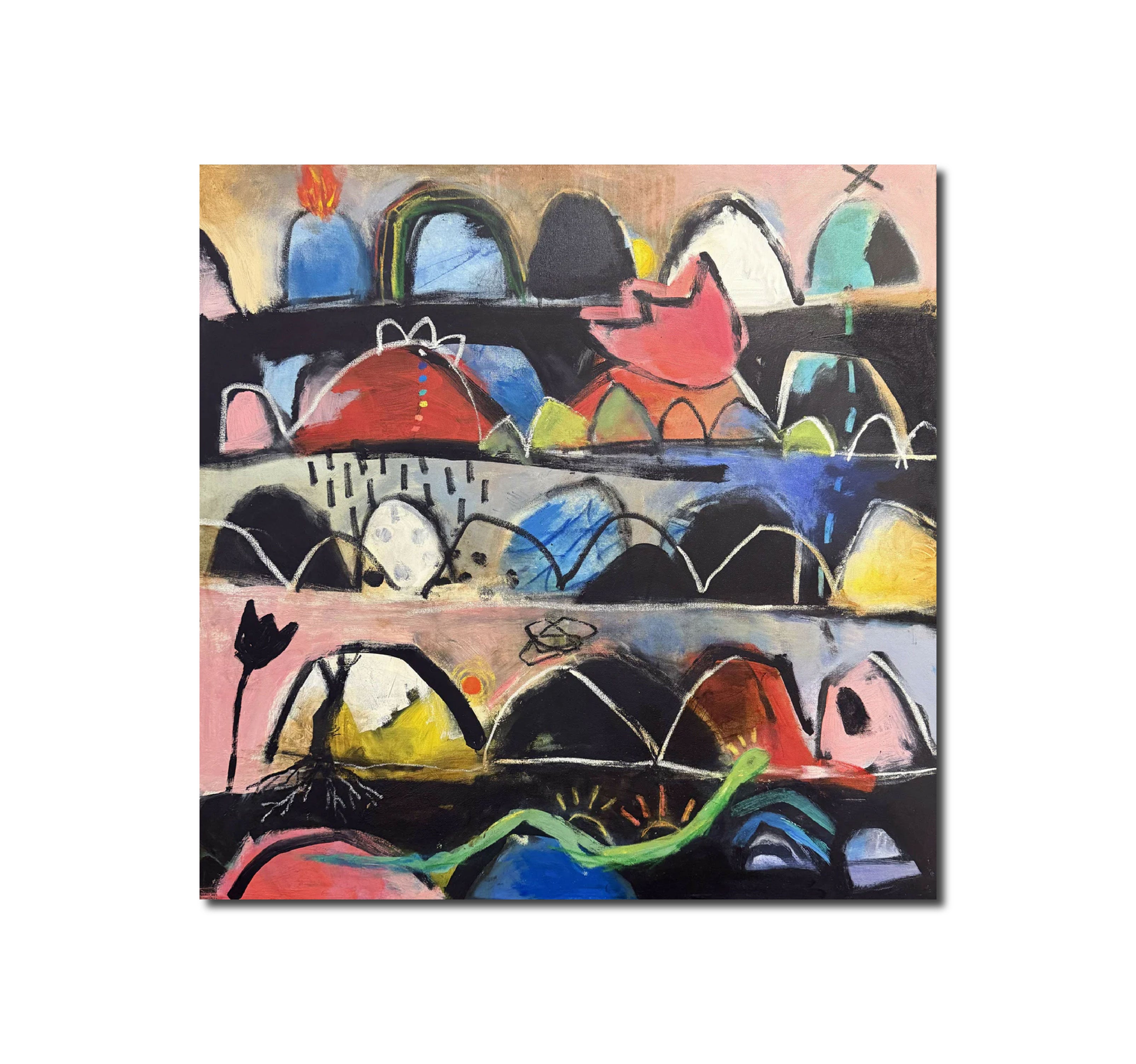 Abstract Acrylic Art Contemporary Expressionist Mixed Media Painting Visionary Mounds V Jessica Eichman