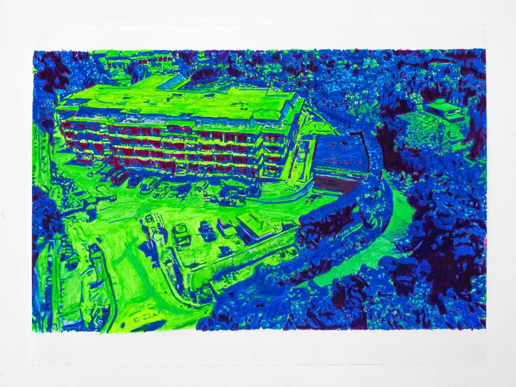 Abstract Contemporary Digital Figurative Psychedelic Surrealism '630 NIMES ROAD, CORNER W PARKING LOT' Michael Shaw