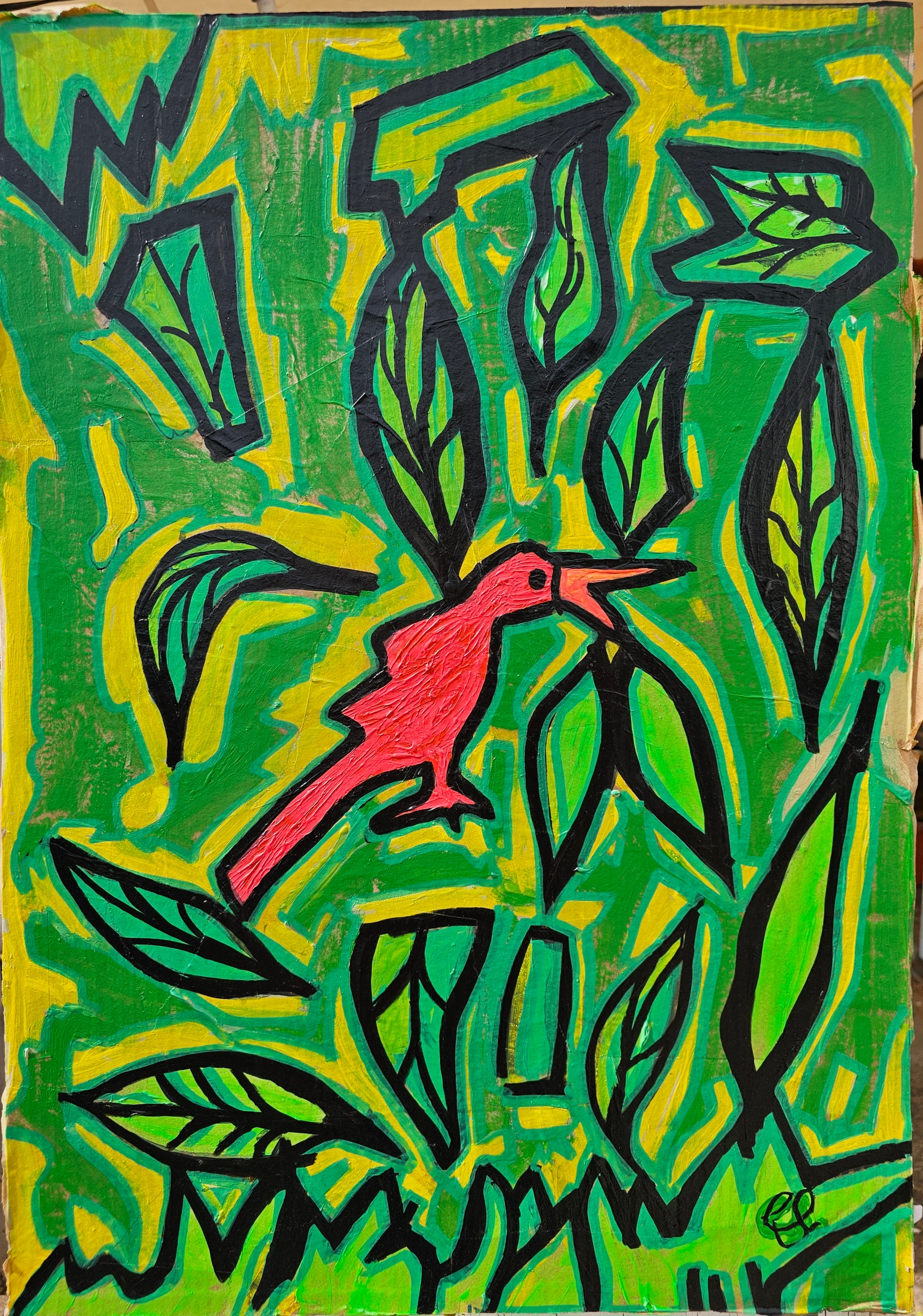 Abstract 'LOST BIRD' - Heavy Acrylic on cardboard on canvas Christopher Stone