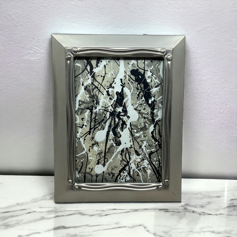 Abstract Mixed Media Painting 'OVER 1880'S ENGRAVING TG9' - Original Silver Framed Abstract Art Painting Sam Lewis