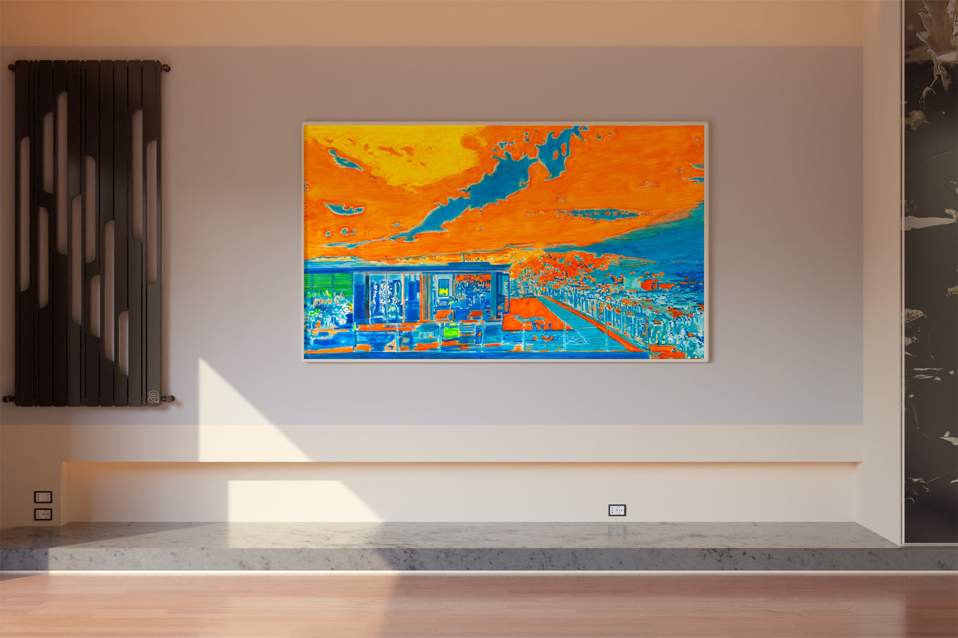 Abstract Contemporary Digital Figurative Psychedelic Surrealism 'ONELA (ROOF DECK WITH POOL, TRANSPARENCY)' Michael Shaw