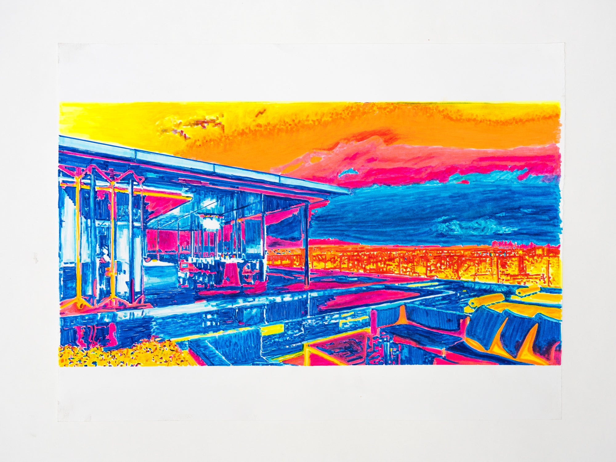 Abstract Contemporary Digital Figurative Psychedelic Surrealism 'ONELA (ROOF PATIO)' Michael Shaw