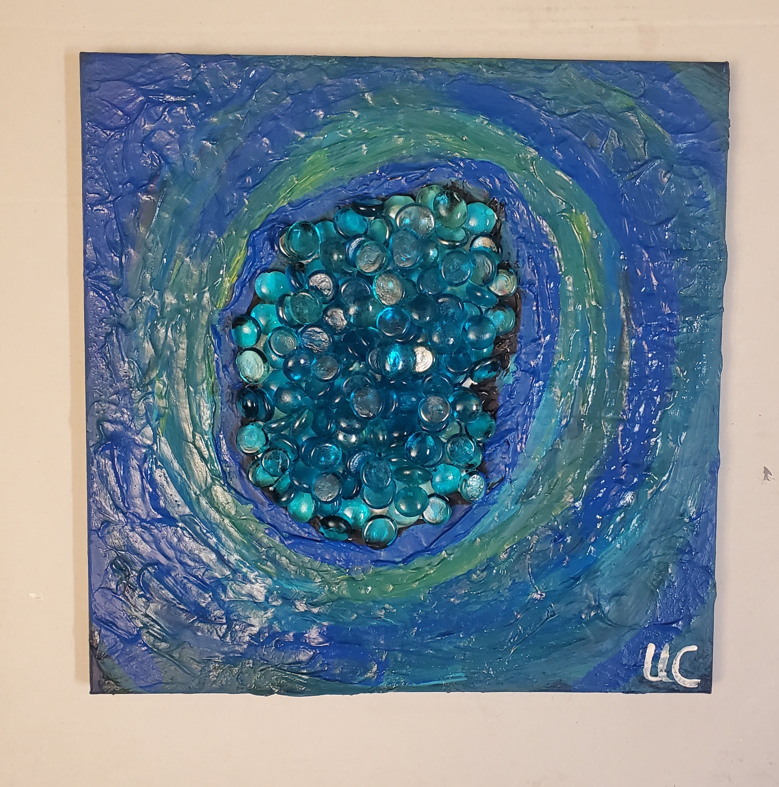 Abstract Acrylic Contemporary Painting 'WELCOME TO BLUELAND' - Acrylic, Object, and Mixed Media on Canvas Ulani Curry