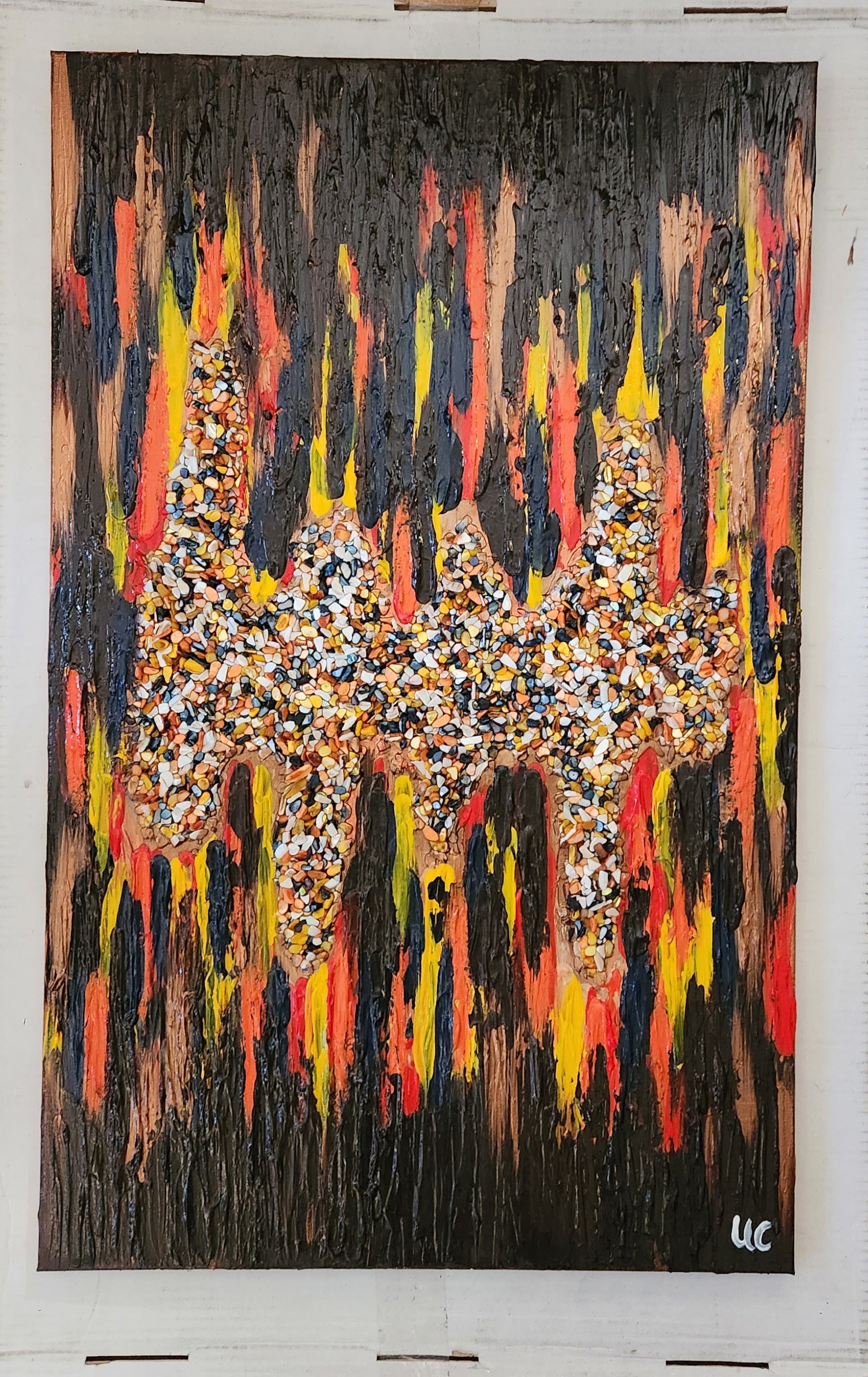Abstract Acrylic Contemporary Painting 'BREAKING UNDERGROUND STONES' Acrylic, Object, and Mixed Media on Canvas Ulani Curry