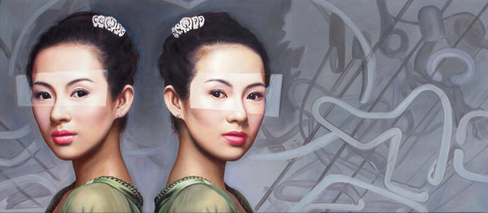 Contemporary 'SHANGHAI TWINS' - Oil on Canvas Jan Bollaert
