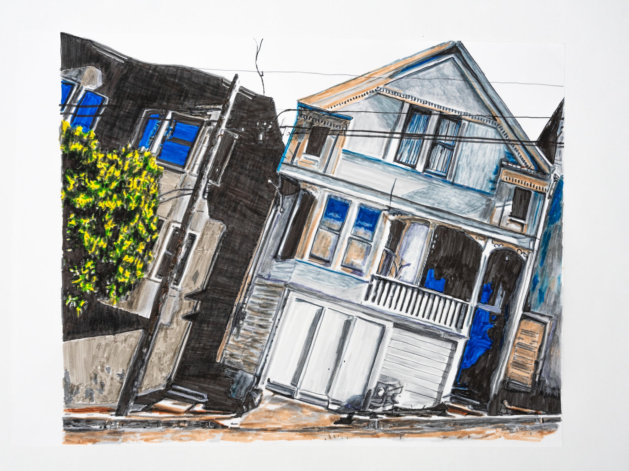 Abstract Contemporary Digital Figurative Psychedelic Surrealism 'TILT (SF, HOUSES)' Michael Shaw