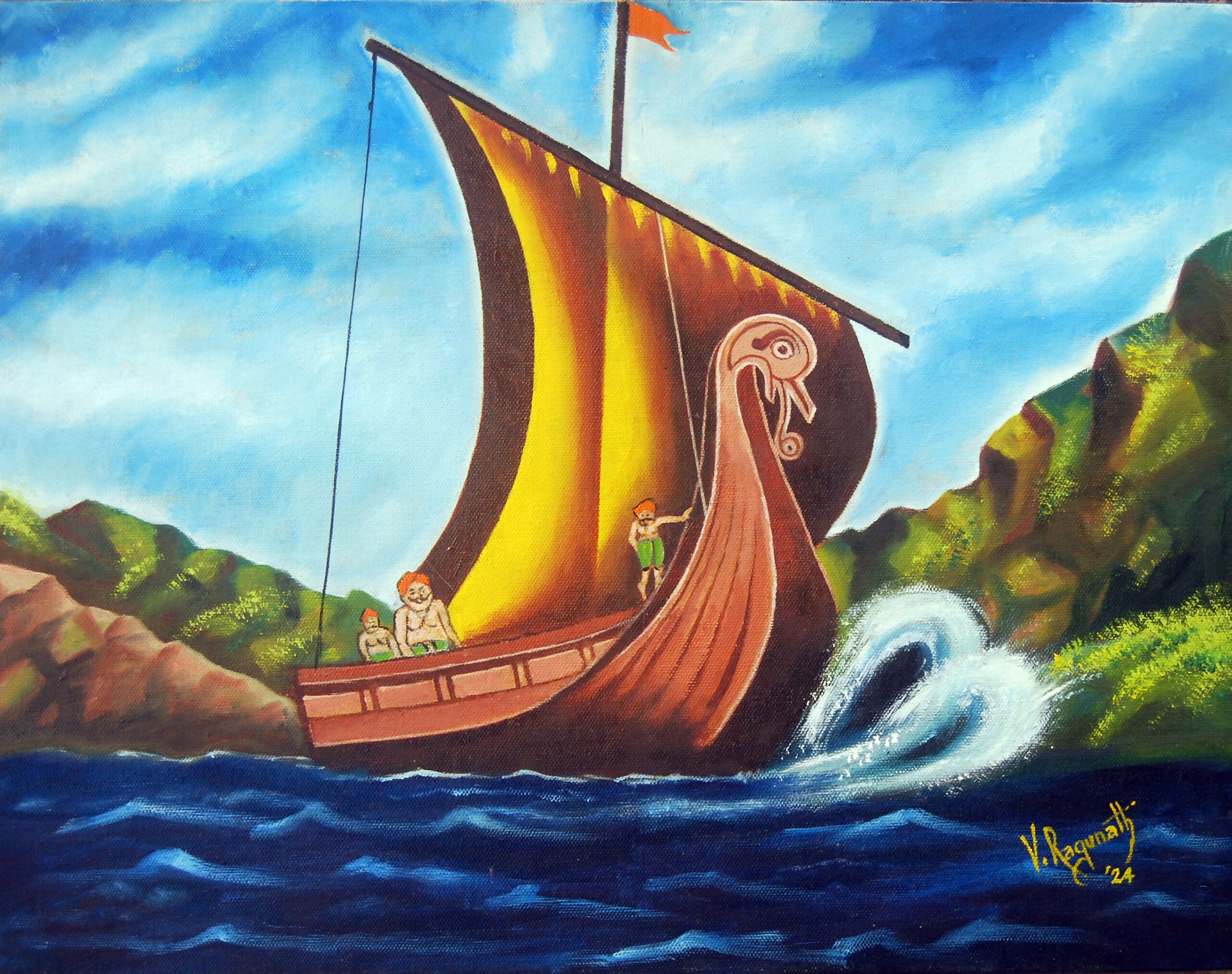 Expressionist Landscape Oil Painting Seascape SPECTACULAR SAIL V. RAGUNATH