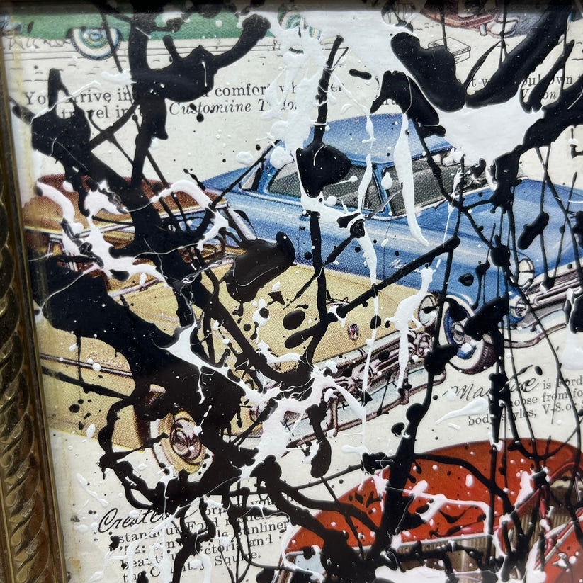 Abstract Mixed Media Painting 'OVER 1950S FORD CRESTLINER AD TG9' - Original Framed Abstract Art Painting Sam Lewis
