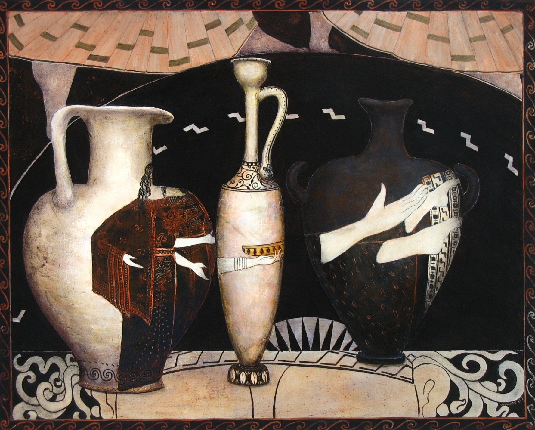 Figurative Oil 'THREE GREEK VESSELS' - Oil on Canvas Laurie Goodhart