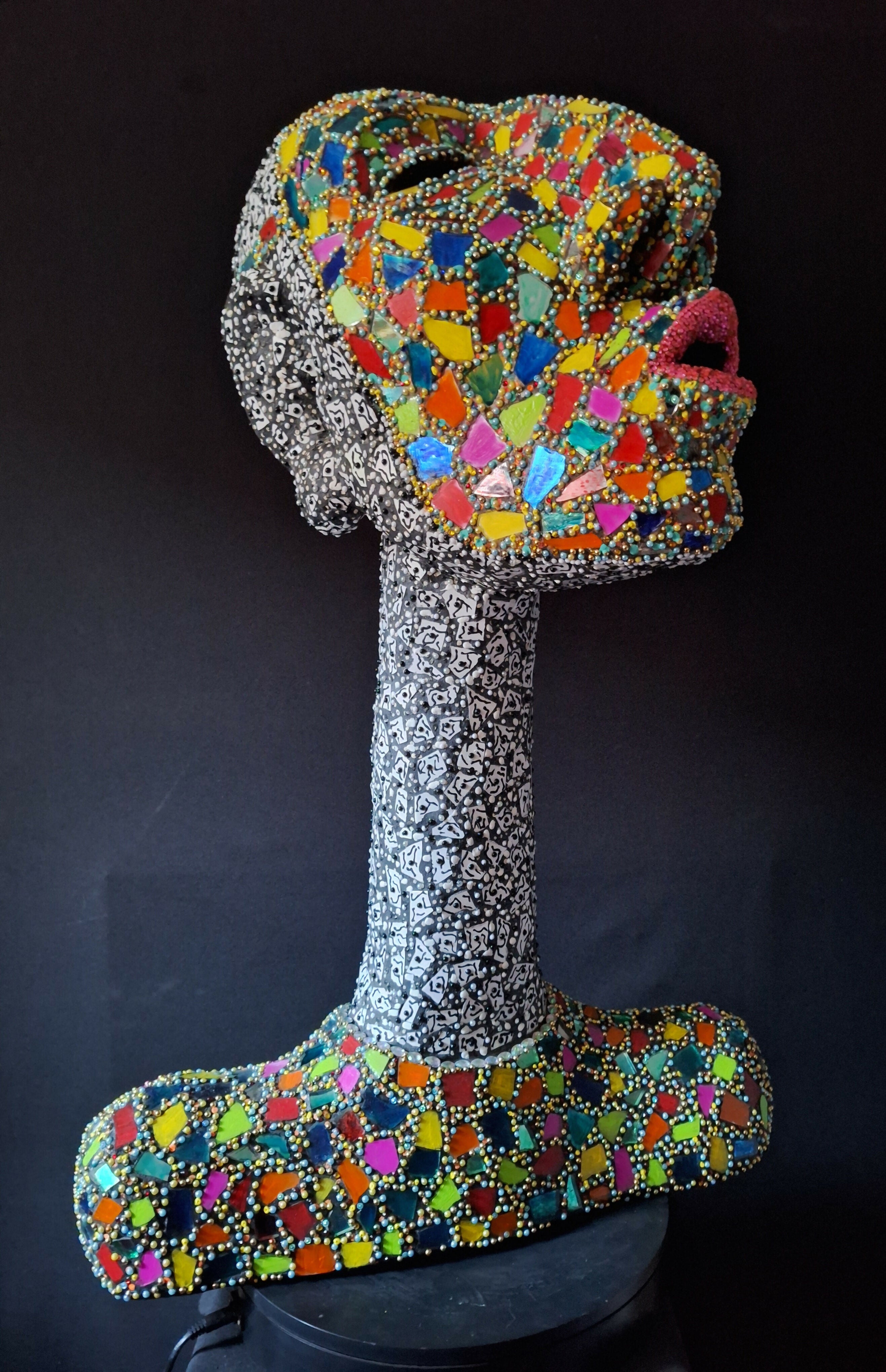 Contemporary Expressionist Figurative Mixed Media Mosaic " SINGING FOR WOLFIE " Andru Fijalkowski