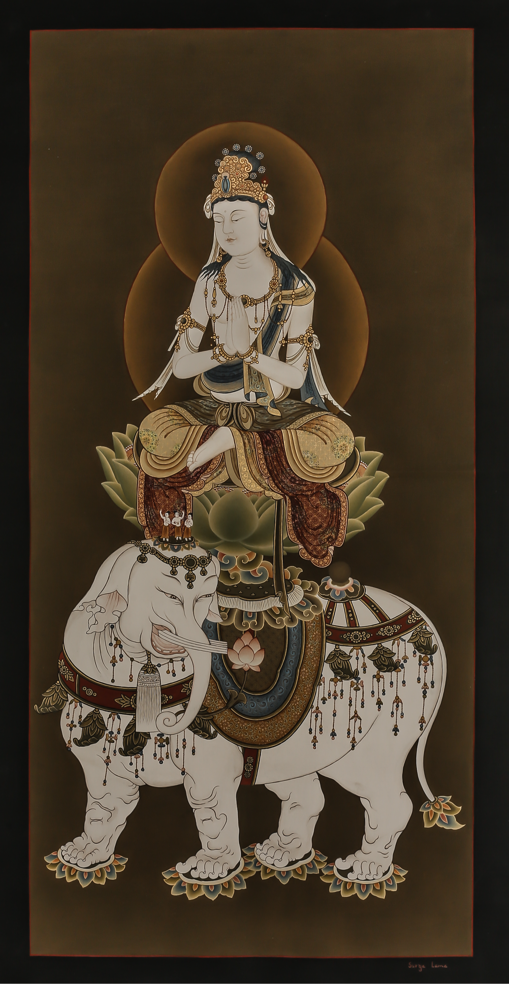 Design Figurative Painting Psychedelic Thanka Visionary 'JAPANESE BODHISATTVA FUGEN' Boudha Stupa Thanka Center
