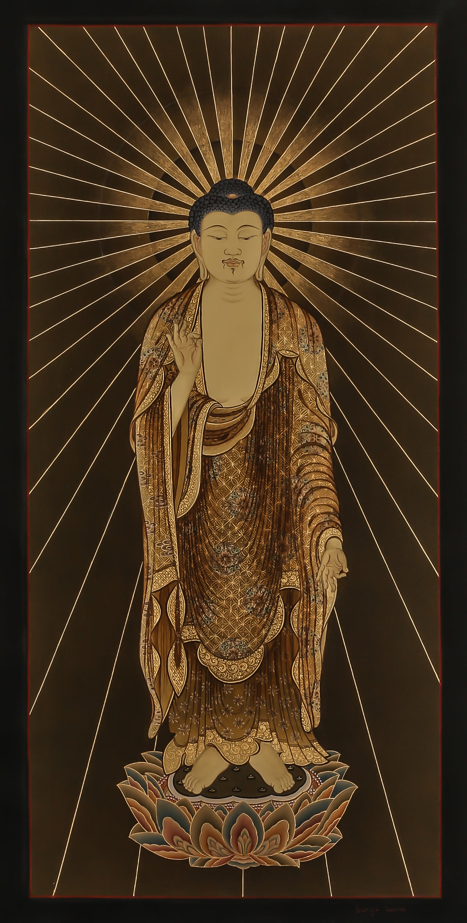 Design Figurative Painting Psychedelic Thanka Visionary 'JAPANESE STANDING BUDDHA' Boudha Stupa Thanka Center