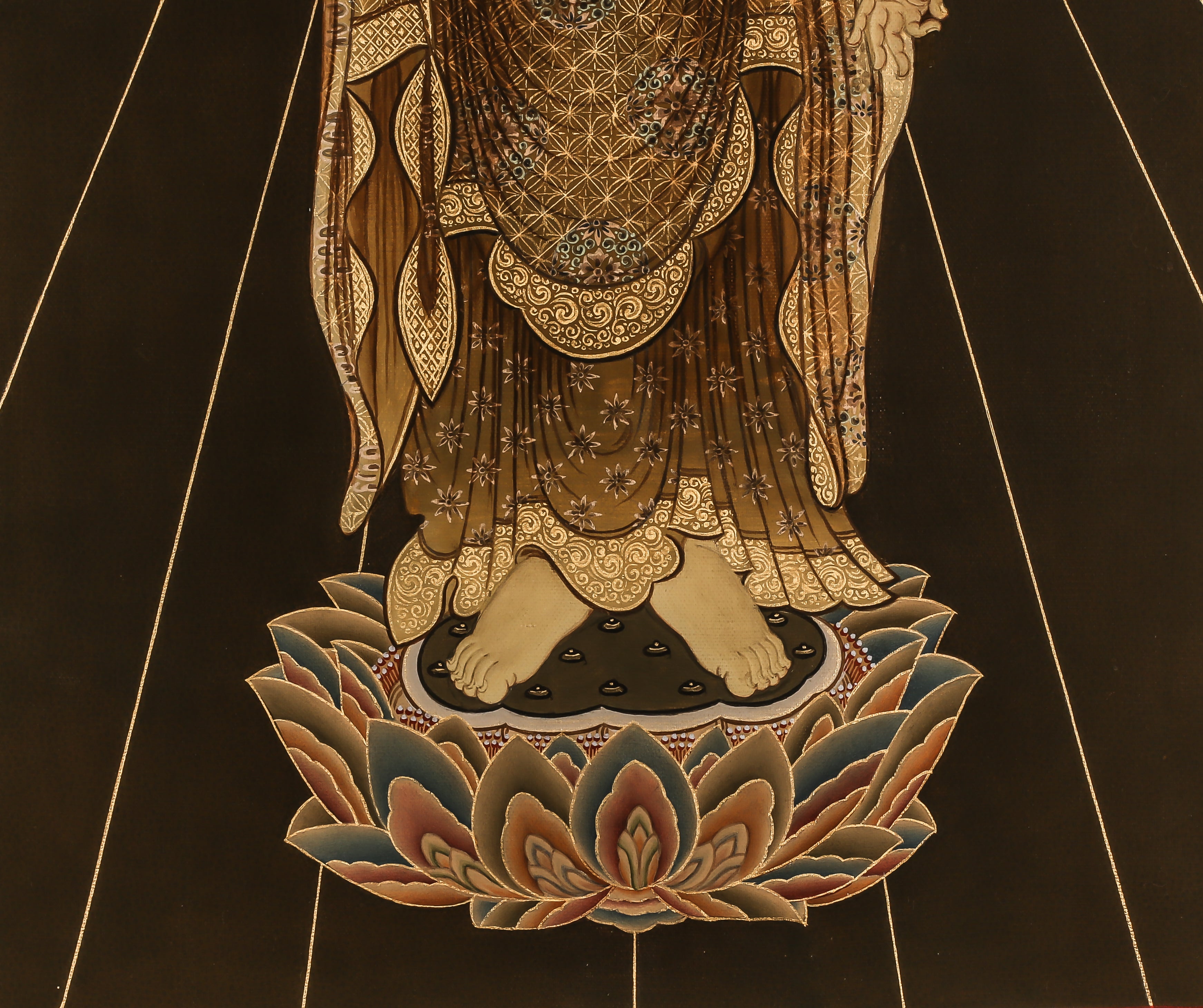 Design Figurative Painting Psychedelic Thanka Visionary 'JAPANESE STANDING BUDDHA' Boudha Stupa Thanka Center