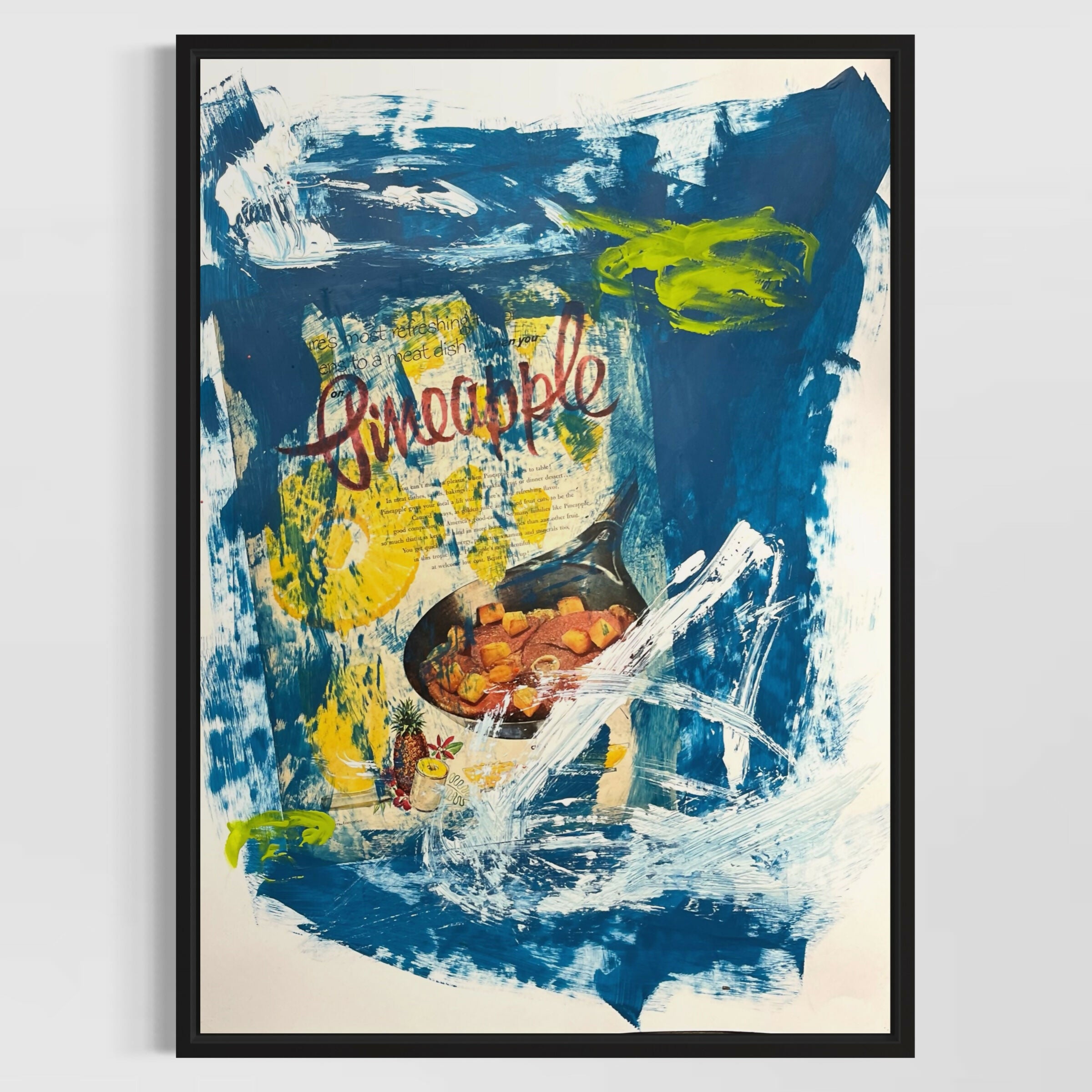Abstract Collage Contemporary Mixed Media Painting Pineapple - Original Mixed Media Abstract Art Painting 18x24 Sam Lewis