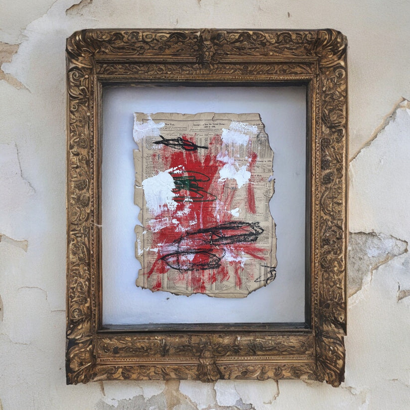 Abstract 'IMMIGRATION 2024' - Mixed Media on 1800s Atlas Page Sam Lewis