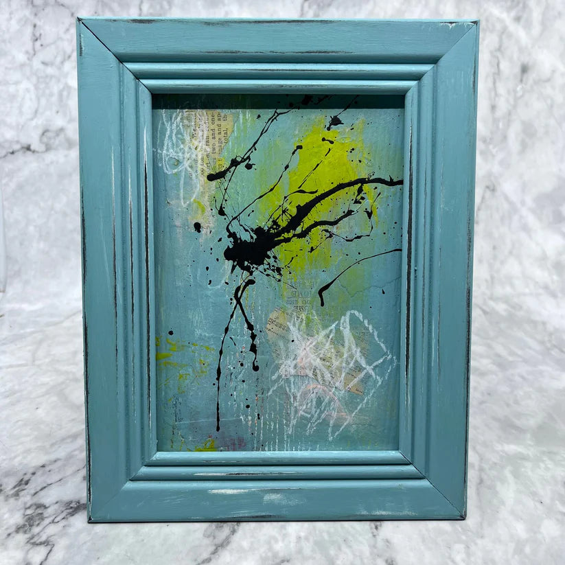 Abstract Mixed Media Painting 'TEAL FRAME' - Mixed Media Abstract Art Painting Sam Lewis