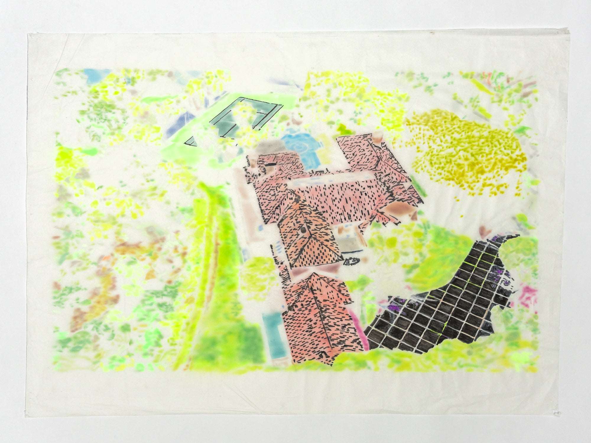 Abstract Contemporary Digital Figurative Psychedelic Surrealism '73 BEVERLY PARK 2 (AERIAL, THERMAL)' Michael Shaw