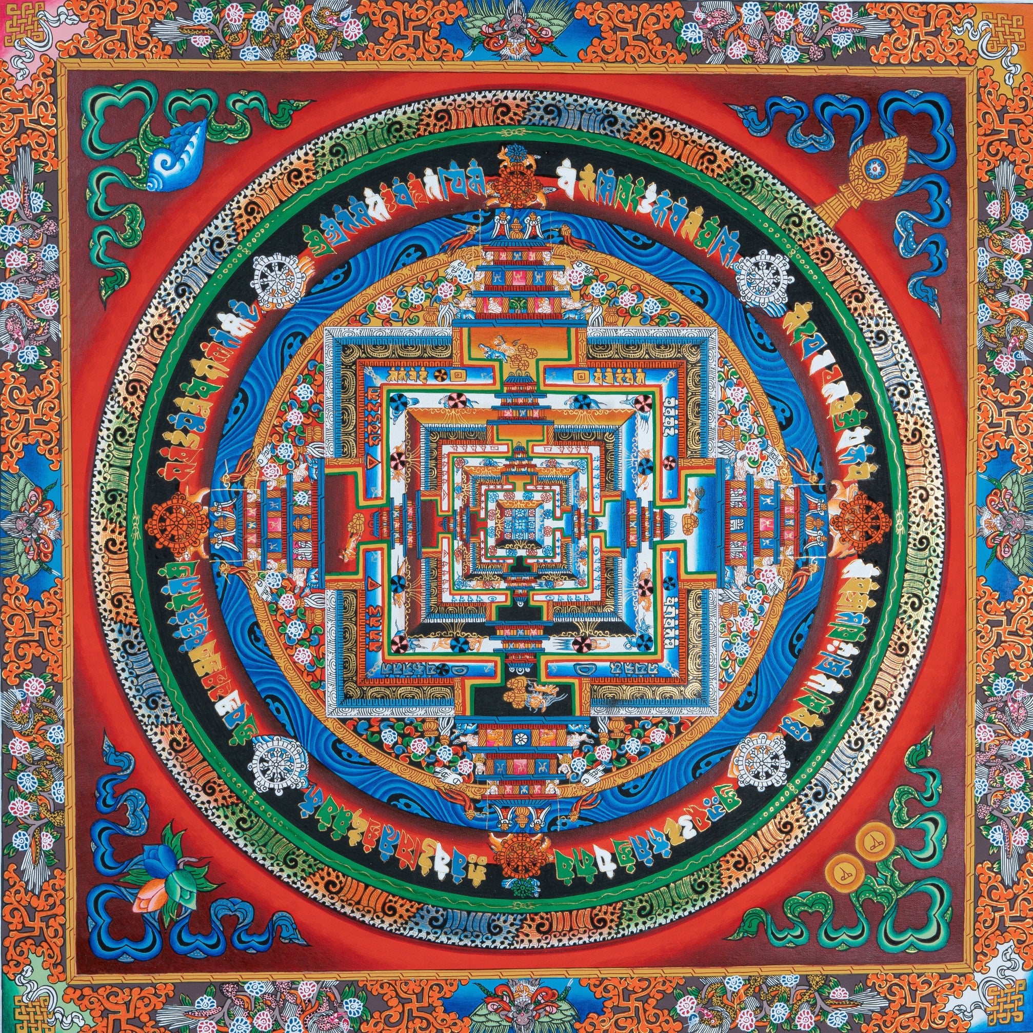 Design Figurative Painting Psychedelic Thanka Visionary 'KALACHAKRA MANDALA' Boudha Stupa Thanka Center