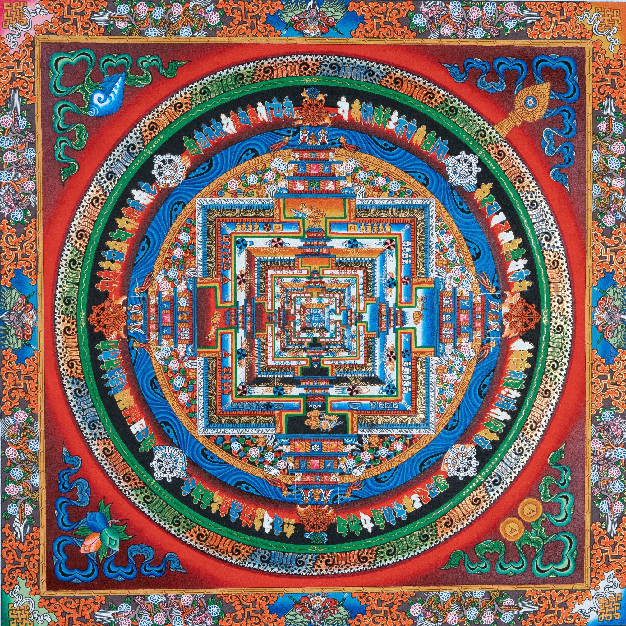 Design Figurative Painting Psychedelic Thanka Visionary 'KALACHAKRA MANDALA' Boudha Stupa Thanka Center
