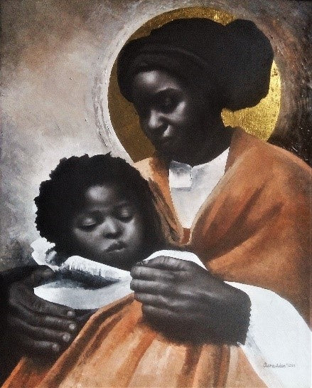 Drawing Painting 'ABIYAMO' - Charcoal, Oil Paint, Gold Leaf on Canvas Clara Aden