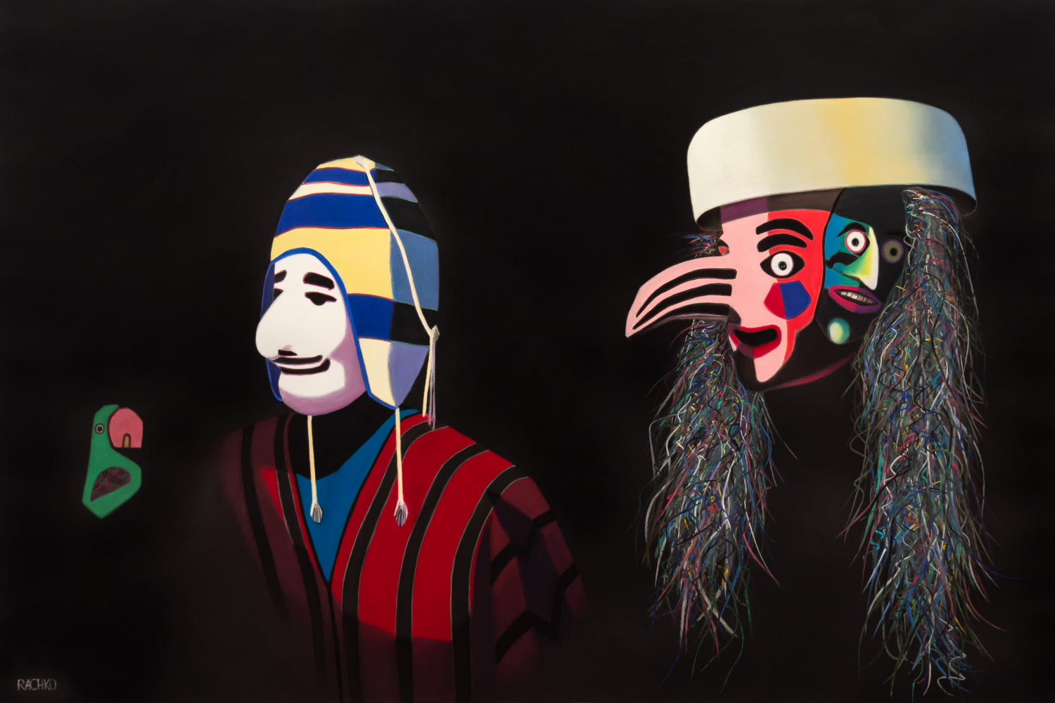 Acrylic Expressionist Figurative Painting Surrealism "ACOLYTES - BOLIVIANOS" Soft Pastel on Sandpaper Barbara Rachko