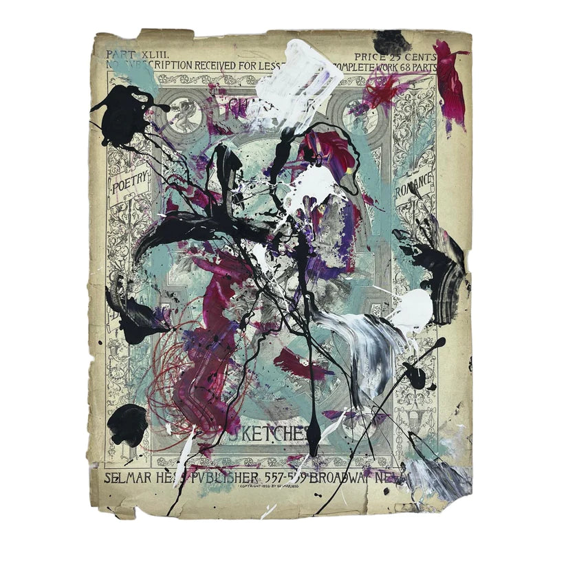 Abstract Mixed Media Painting 'ANTIQUE SKETCH #1' - Mixed Media Abstract Art Painting Sam Lewis