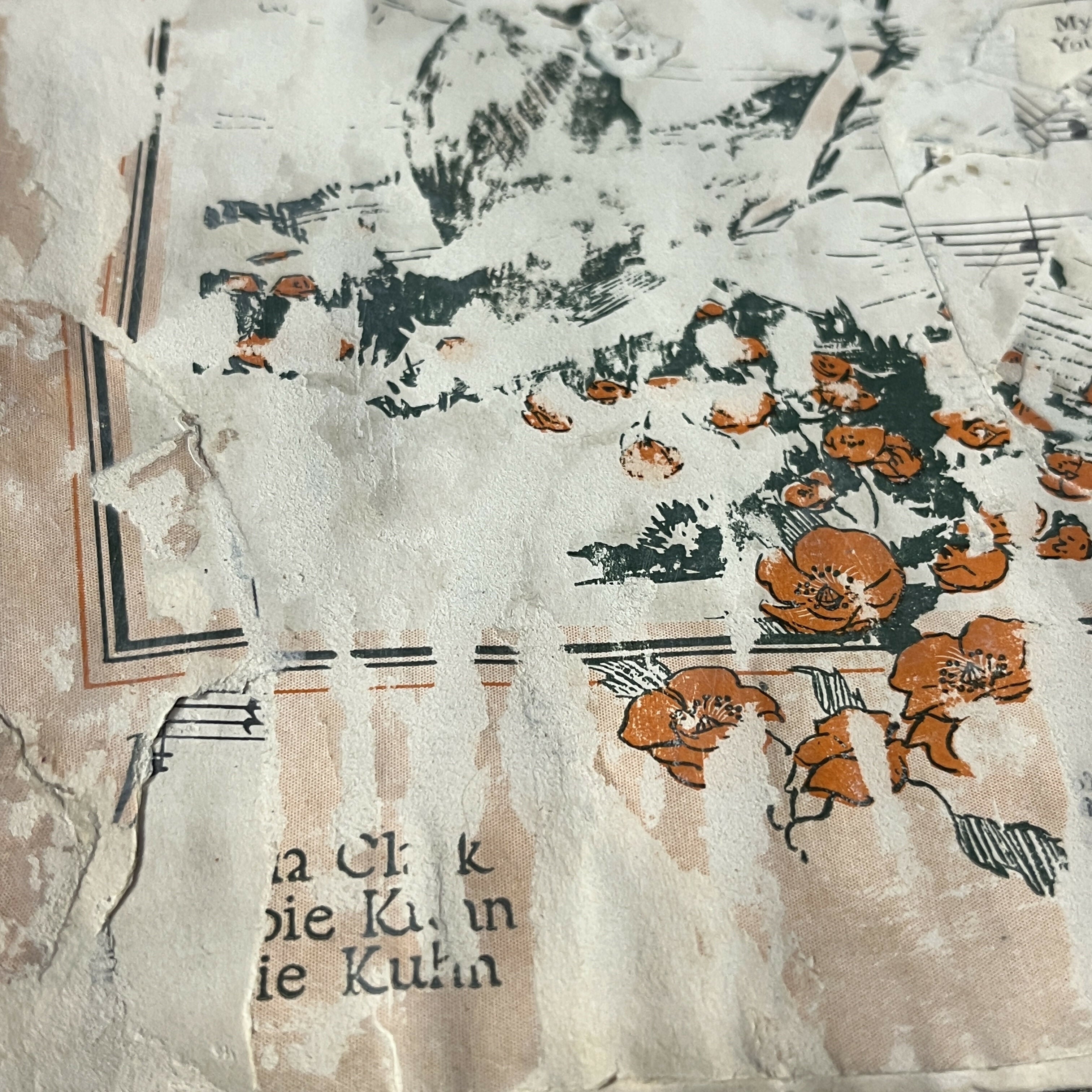 Abstract Collage Contemporary Mixed Media Painting Original Mixed Media Art Collage 10x13 "Out Where the Poppies Grow" Sheet Music Sam Lewis