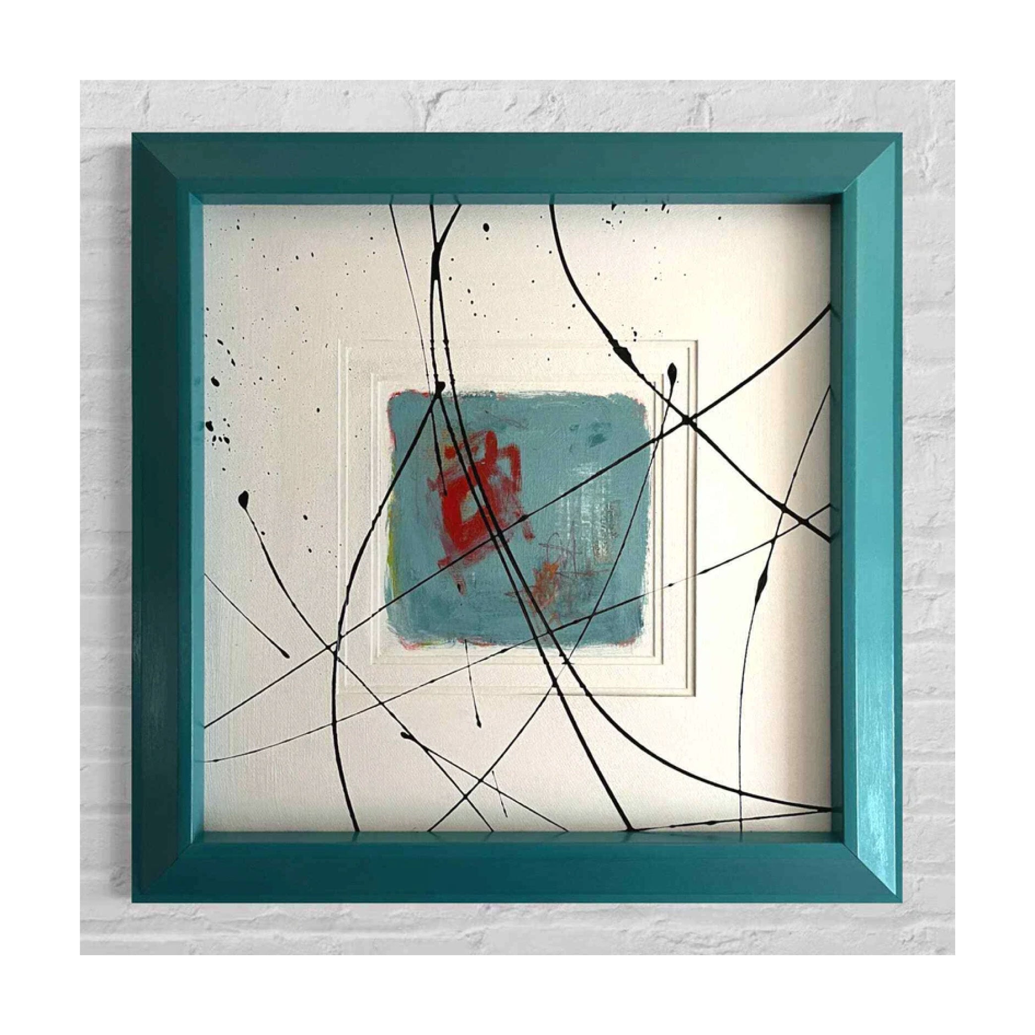 Abstract Acrylic Collage Contemporary Oil Painting 'BEG, BORROW AND TEAL' - Original Large Framed Abstract Art Painting. Sam Lewis