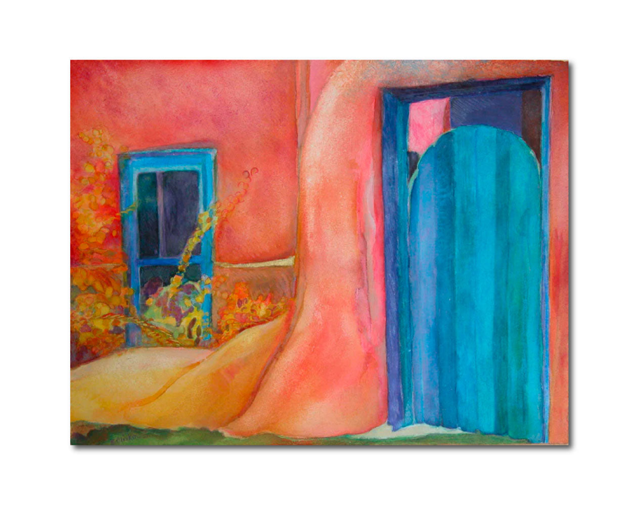 Pencil Watercolor 'BLUE GATE' - Watercolor, Gouache, Pencil on Paper Ellen Pliskin