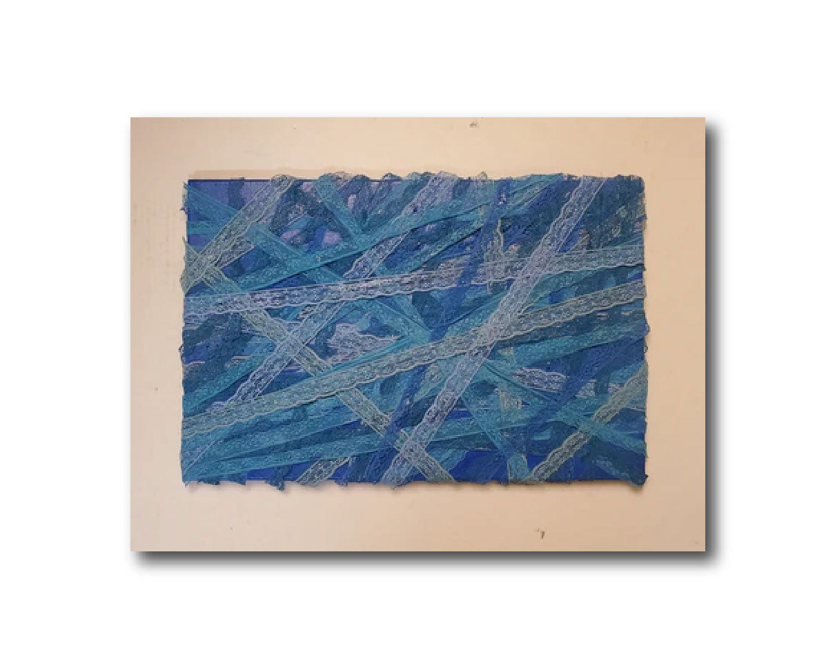 Abstract Acrylic Contemporary Painting 'BLUE WEBS' Acrylic, Lace, and Mixed Media on Canvas Ulani Curry