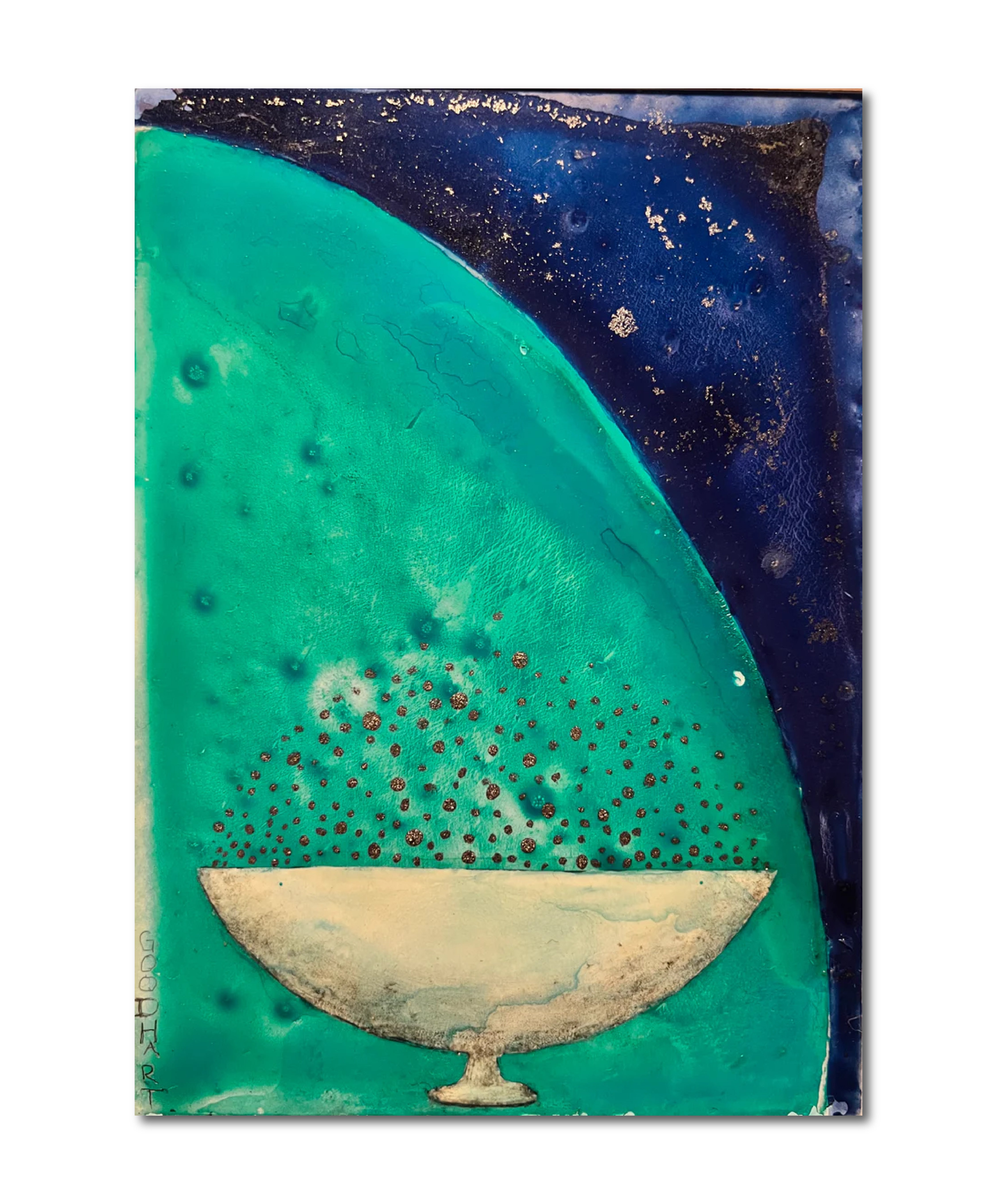 Figurative Ink Oil Watercolor 'BOWL OF STARS' - Mixed Media on Panel Laurie Goodhart
