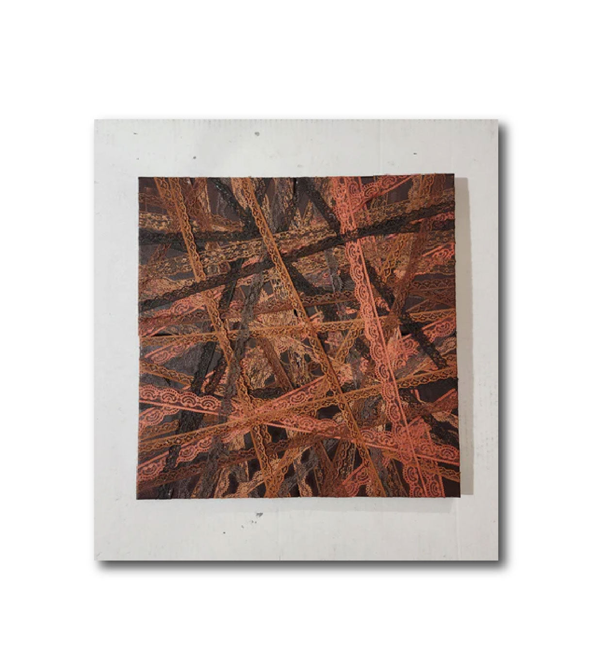 Abstract Acrylic Contemporary Painting 'BROWN WEBS' Acrylic, Lace, and Mixed Media on Canvas Ulani Curry