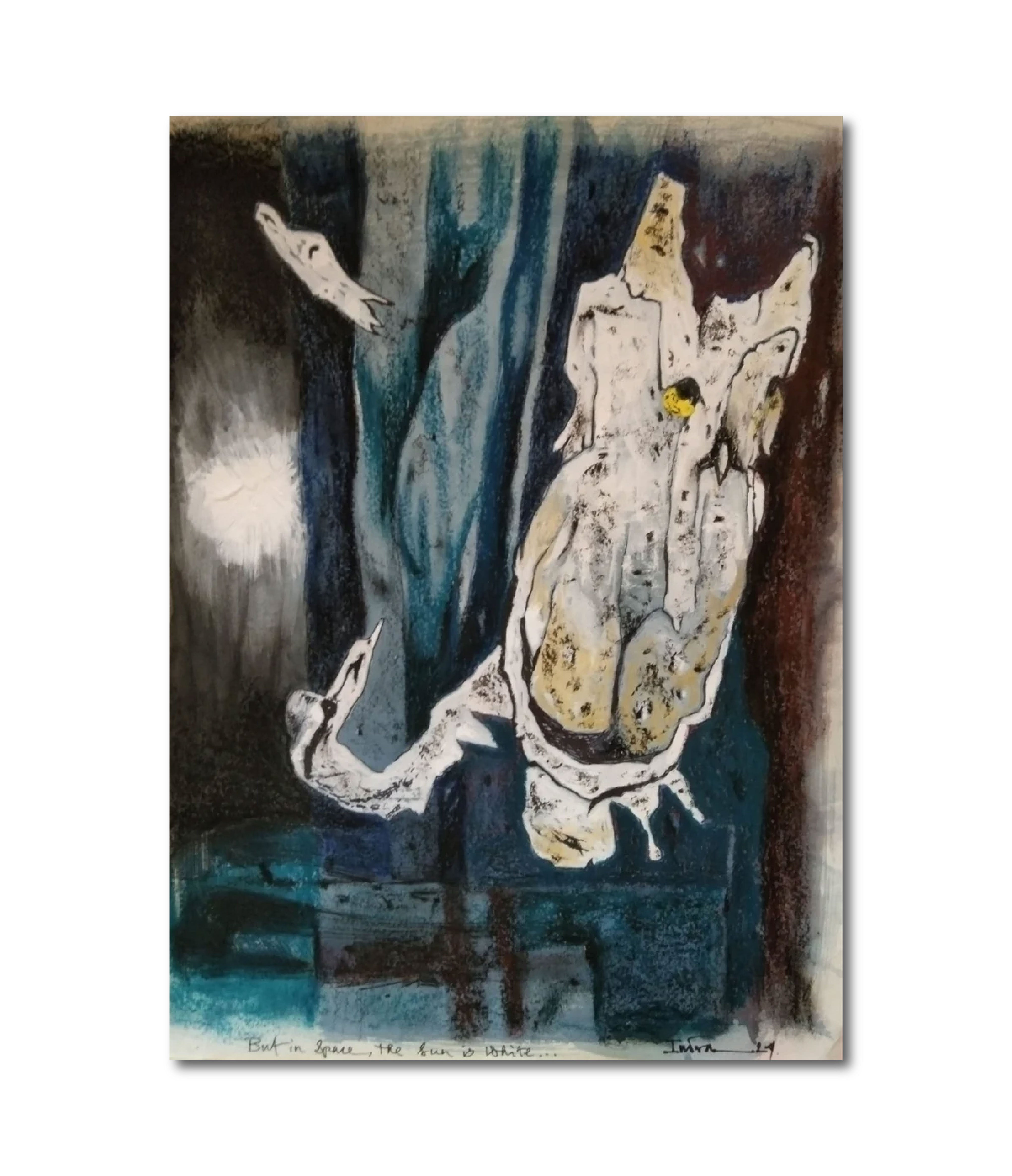 Abstract Painting 'BUT IN SPACE, SUN IS WHITE' - Mixed media on A3 paper Indranil Banerjee