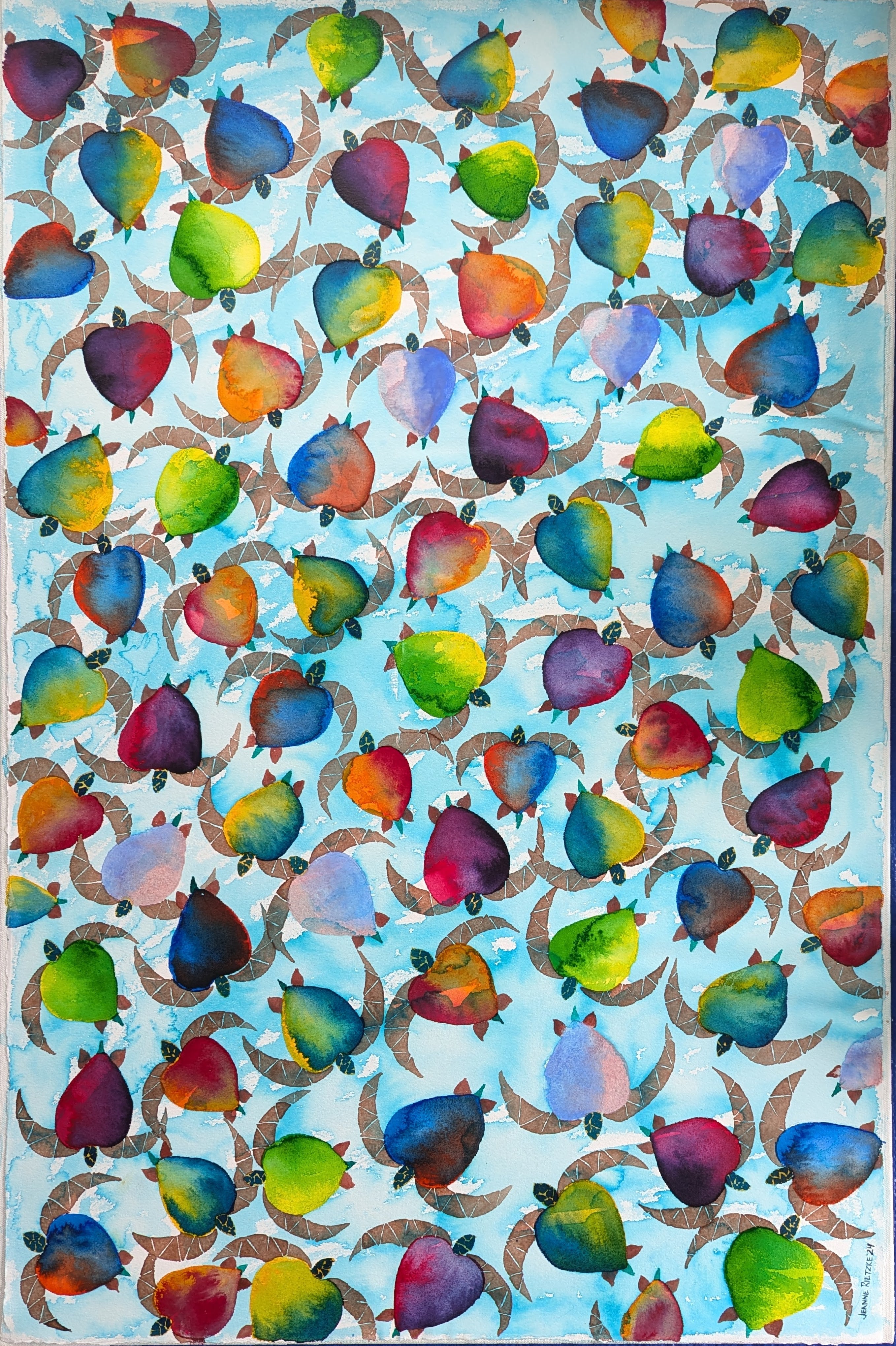 Abstract Contemporary Watercolor Baby Turtles, Panel 1 Jeanne McIntosh Rietzke