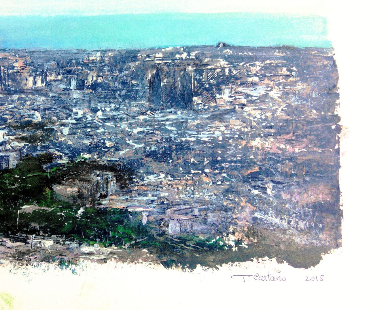 Figurative Oil Painting 'BARCELONA FROM TIBIDABO' - Oil on paper Tomas Castano