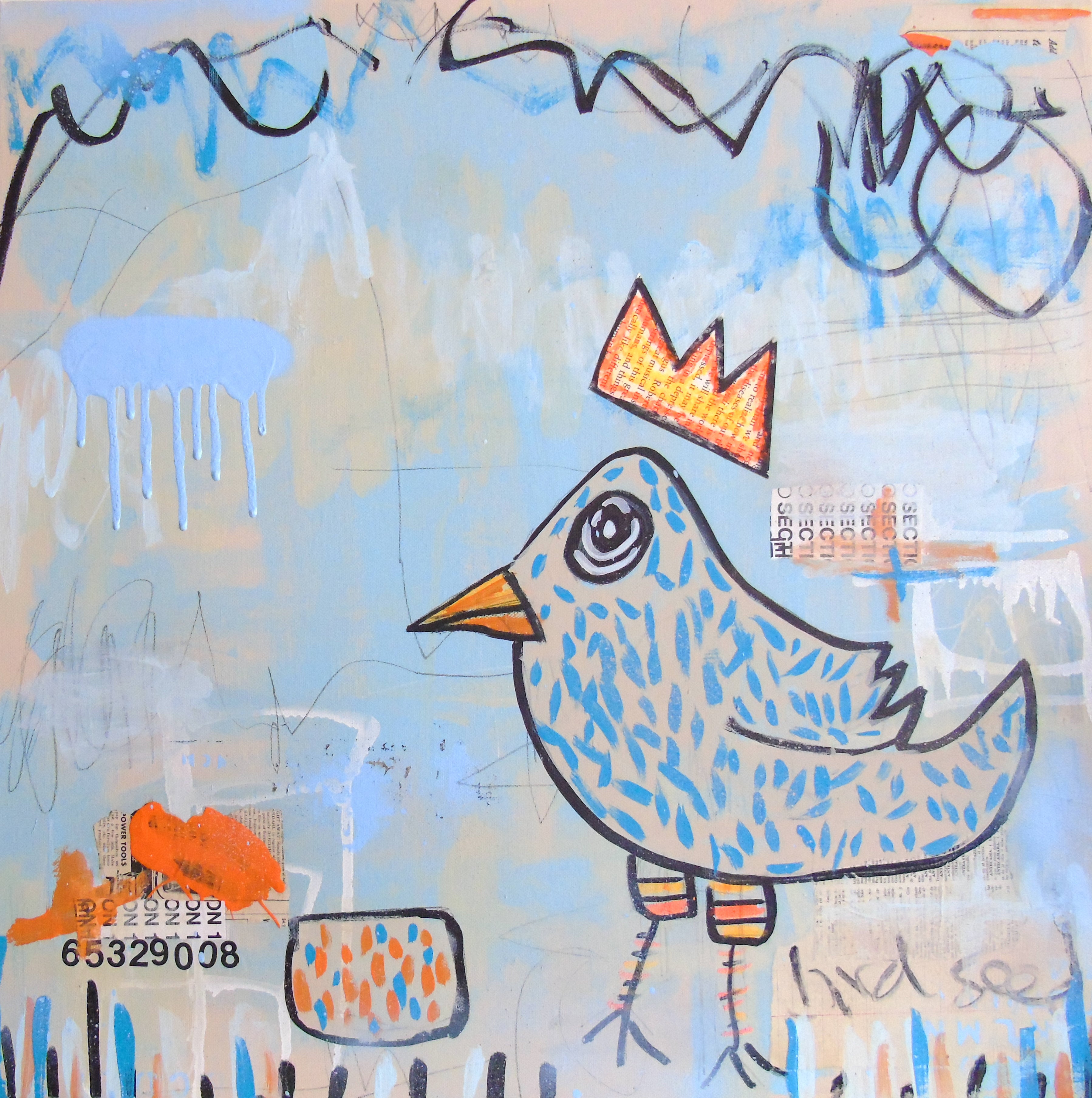 Acrylic Collage Contemporary Expressionist Painting 'BIRD SEED' Lorette C. Luzajic