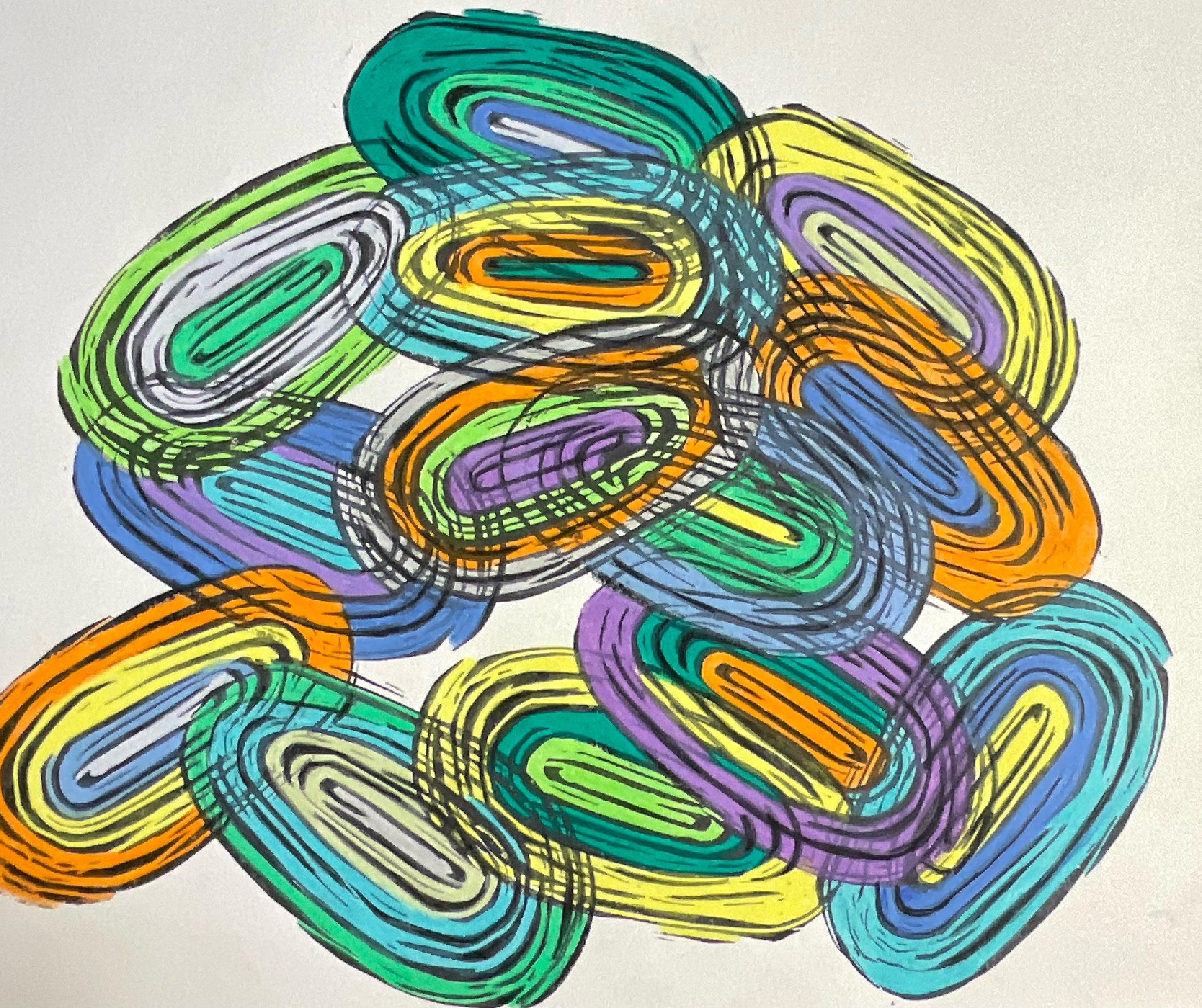 Contemporary 'BRILLIANCE' - Relief Print and Color Pencil Linda Gelbard