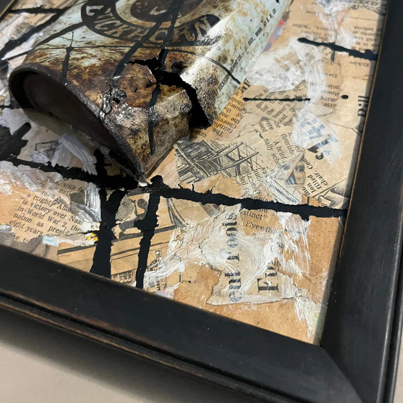 Abstract Collage Mixed Media 'BUCKHORN BEER' - Mixed Media Abstract Art Sam Lewis