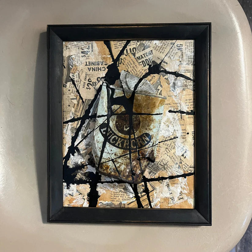 Abstract Collage Mixed Media 'BUCKHORN BEER' - Mixed Media Abstract Art Sam Lewis