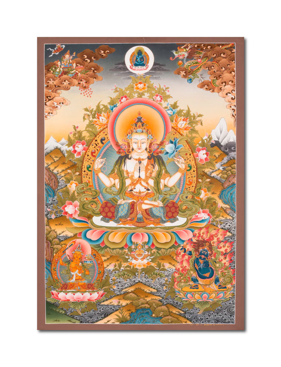 Design Figurative Painting Psychedelic Thanka Visionary 'CHENREZIG' Boudha Stupa Thanka Center