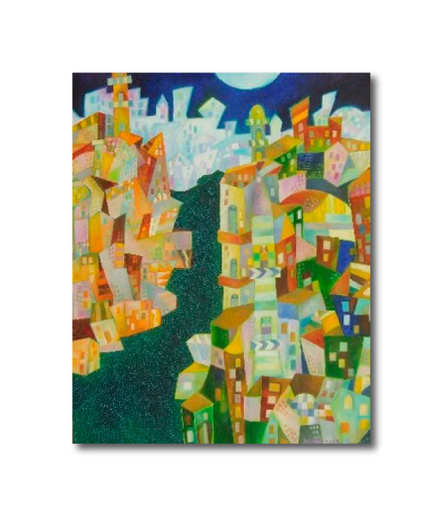 Oil 'CITY AT NIGHT' - Oil on Canvas Chaitali Chatterjee