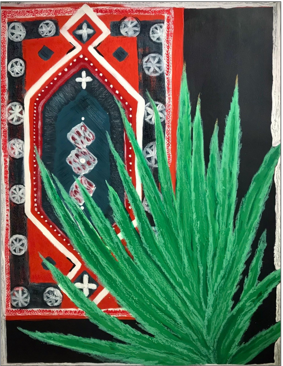 Contemporary Figurative 'CACTUS AND CARPET' - Acrylic on canvas, oil sticks, varnish Elena Suprema