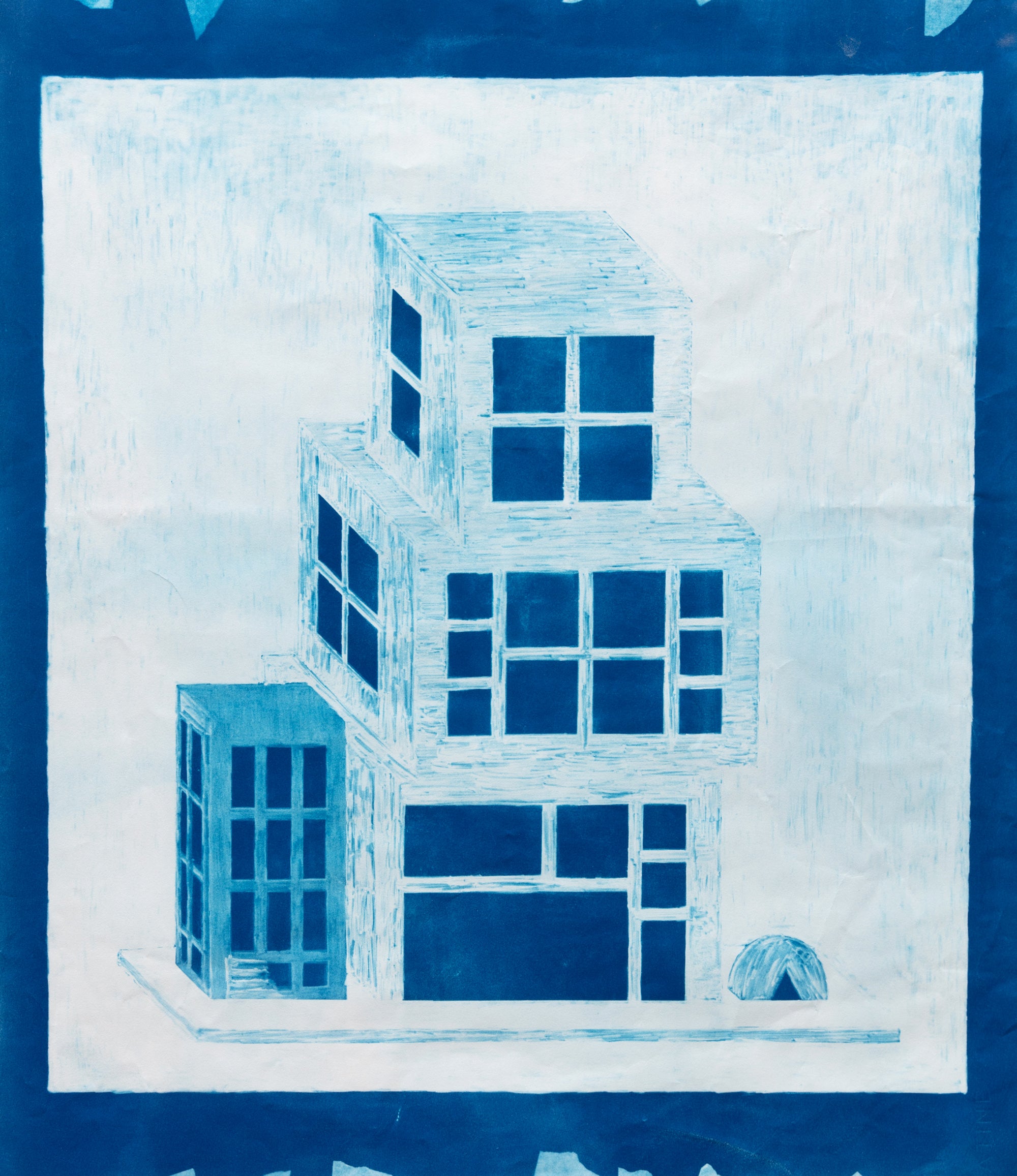 Abstract Contemporary Digital Figurative Psychedelic Surrealism 'CAPITAL CITY (COVER)' - Cyanotype on Paper Michael Shaw