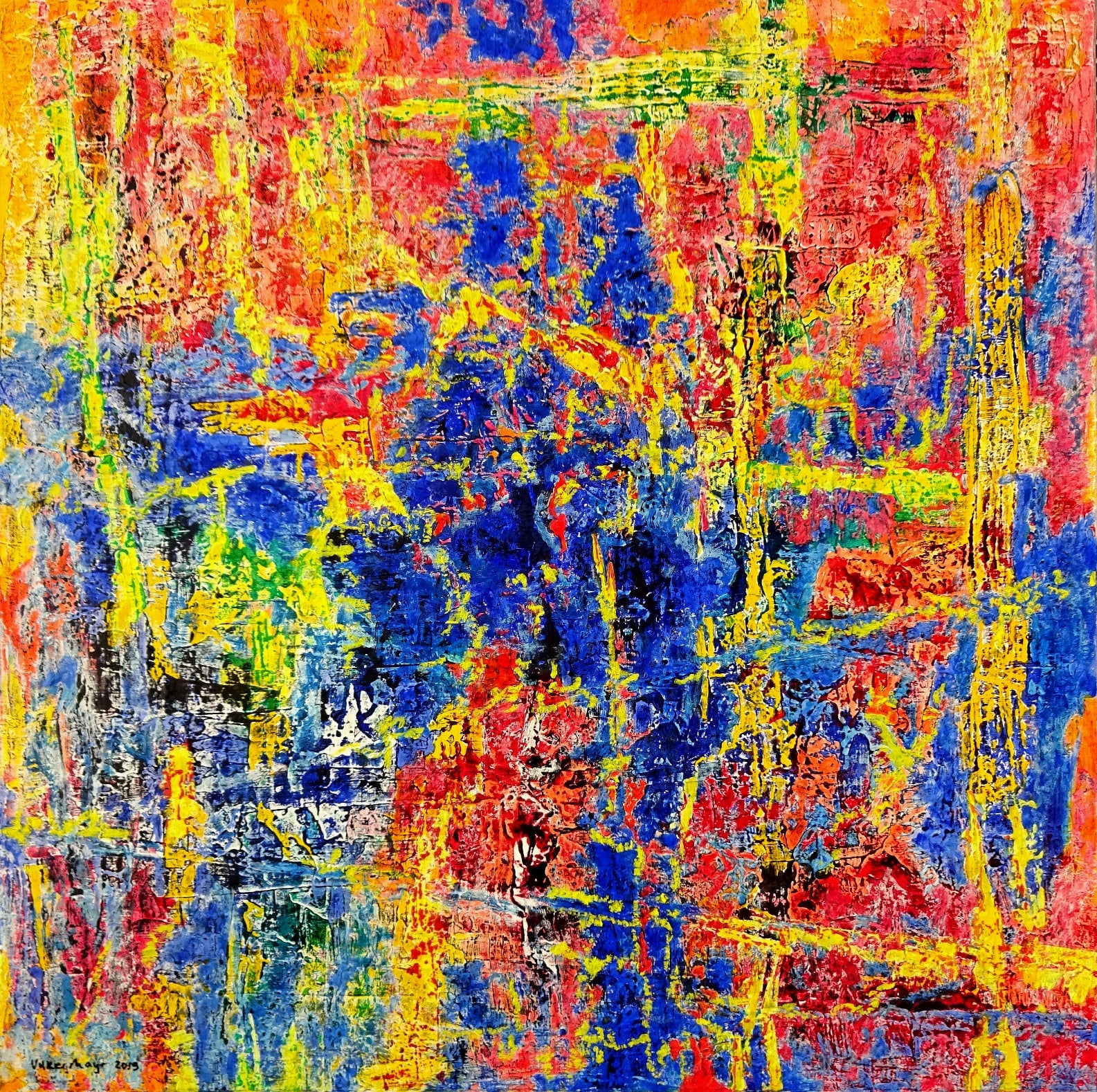 Abstract expressionism Oil Painting 'CITY LIGHTS' Volker Mayr