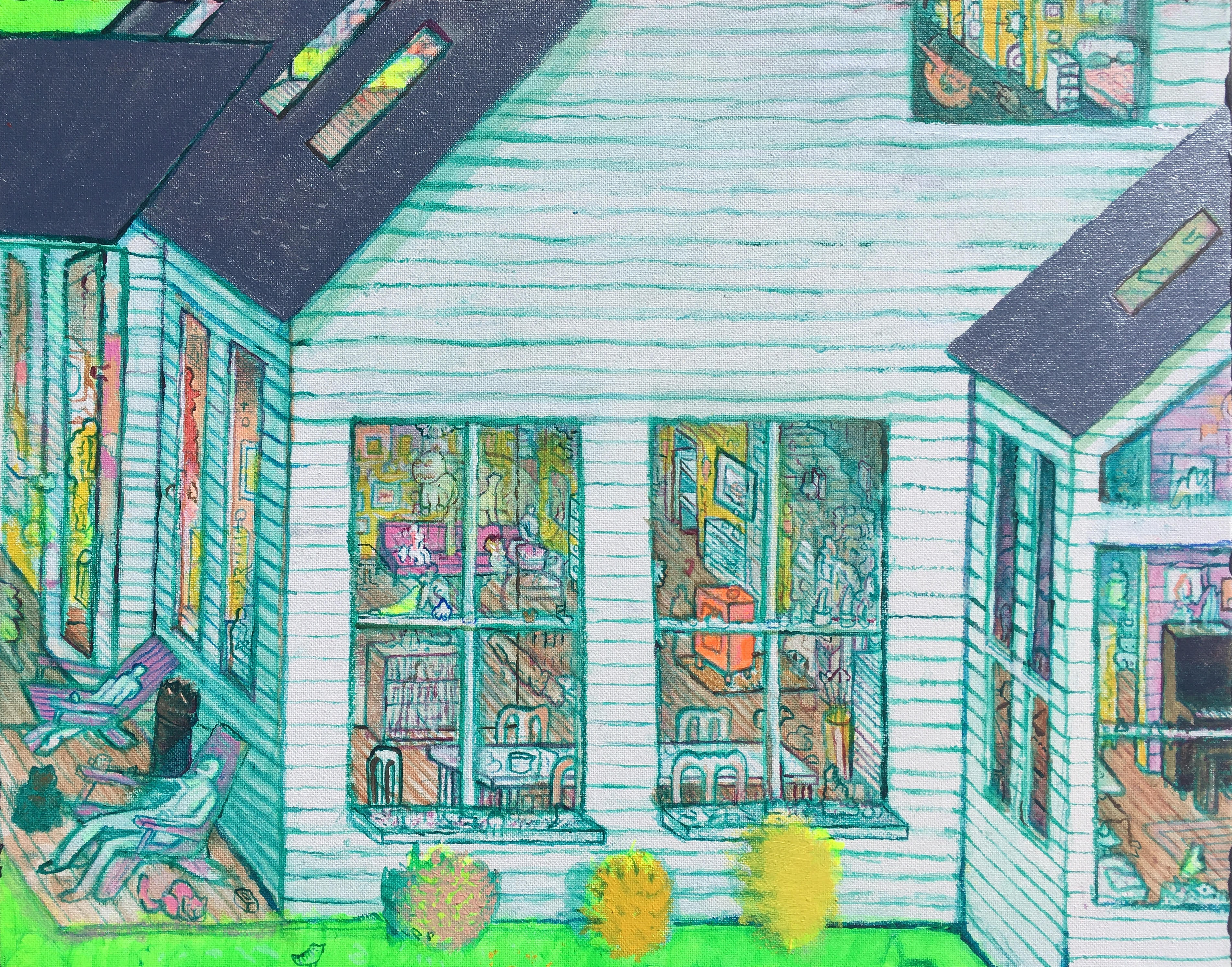 Acrylic Contemporary Landscape Painting Psychedelic Surrealism 'CRITCHER ROAD' - Acrylic on Canvas Andrew Abbott