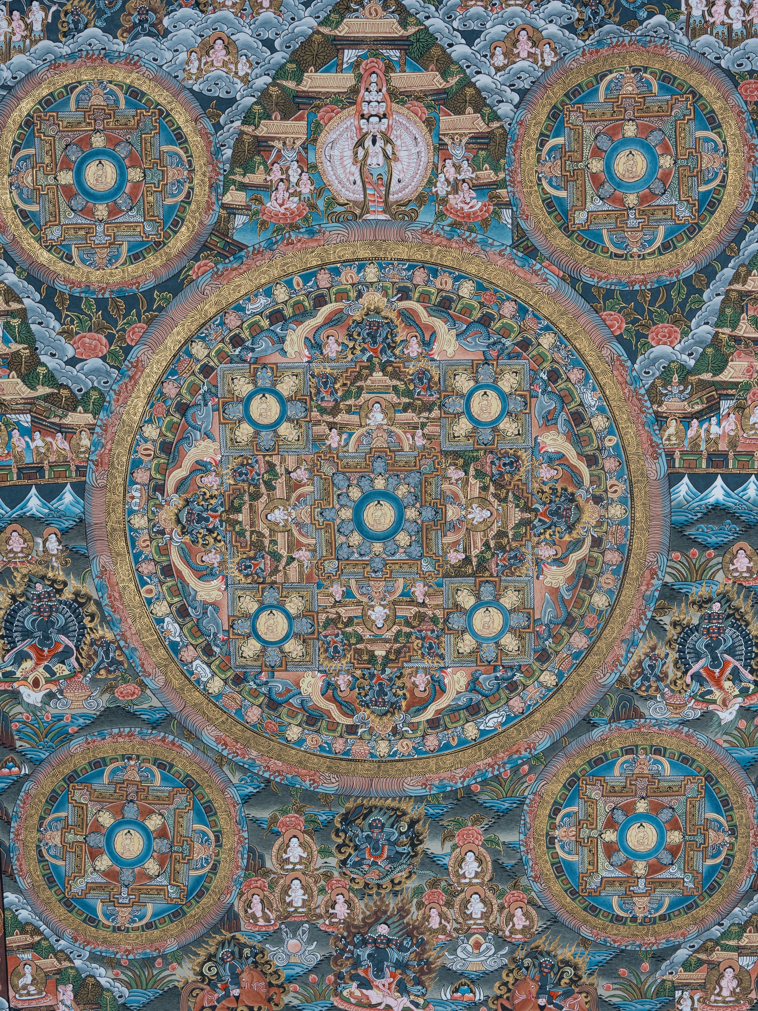 Design Figurative Painting Psychedelic Thanka Visionary 'UNIVERSAL MANDALA' Boudha Stupa Thanka Center