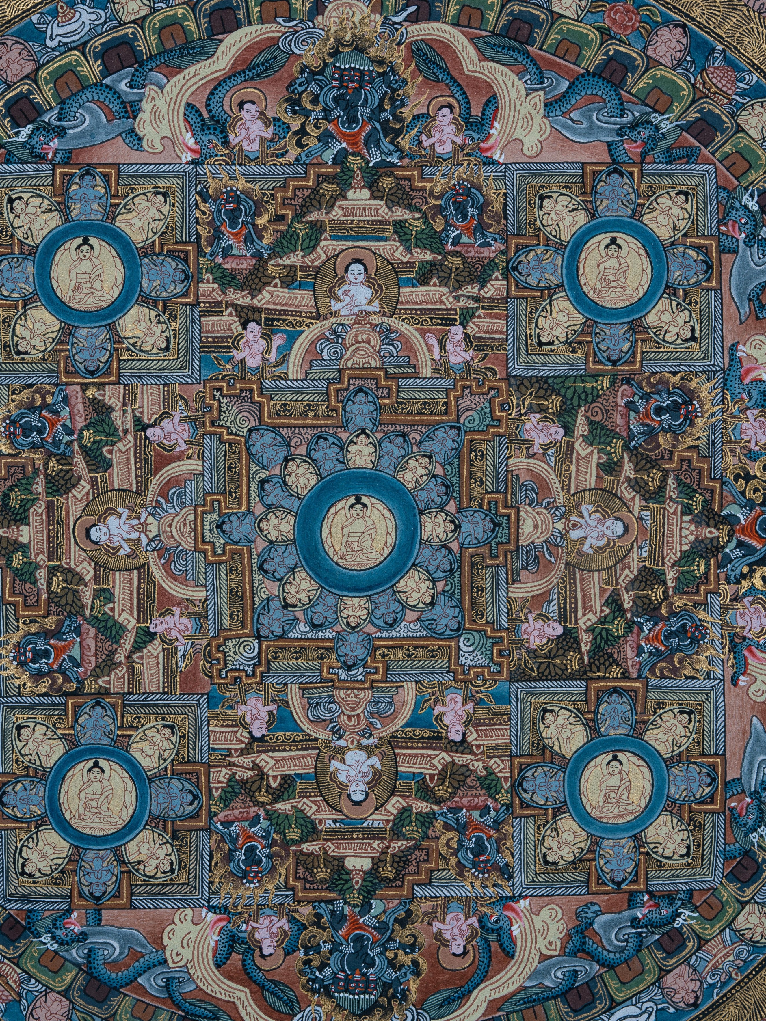 Design Figurative Painting Psychedelic Thanka Visionary 'UNIVERSAL MANDALA' Boudha Stupa Thanka Center