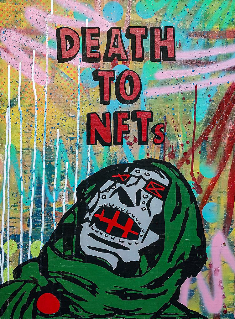 Abstract Painting 'DEATH TO NFTs' K'myn Honoshee